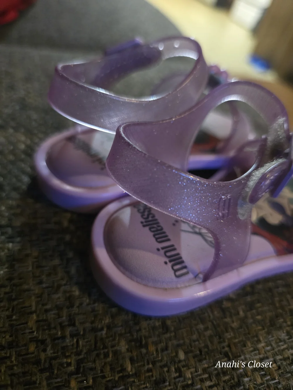 Mini Melissa Purple Glitter Ariel Jelly Sandals with Shell Accent